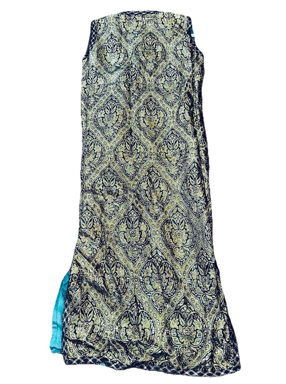 Vintage Hand Made 1950s Gold Green Rich Brocade Gown Large 14 Beautiful