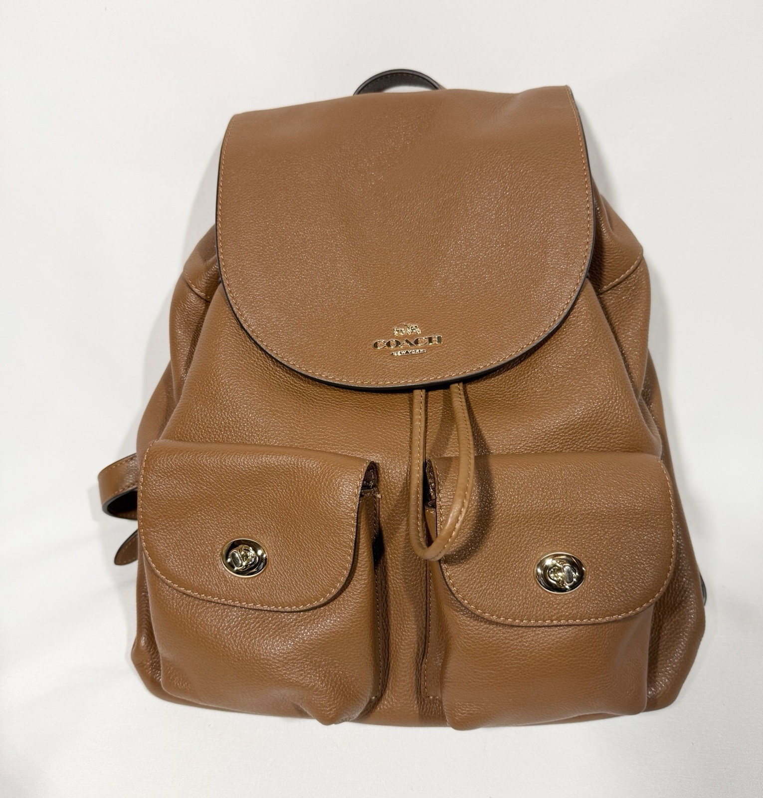 COACH F37410 Billy Brown Backpack Leather Gold Hardware Drawstring Backpack Bag