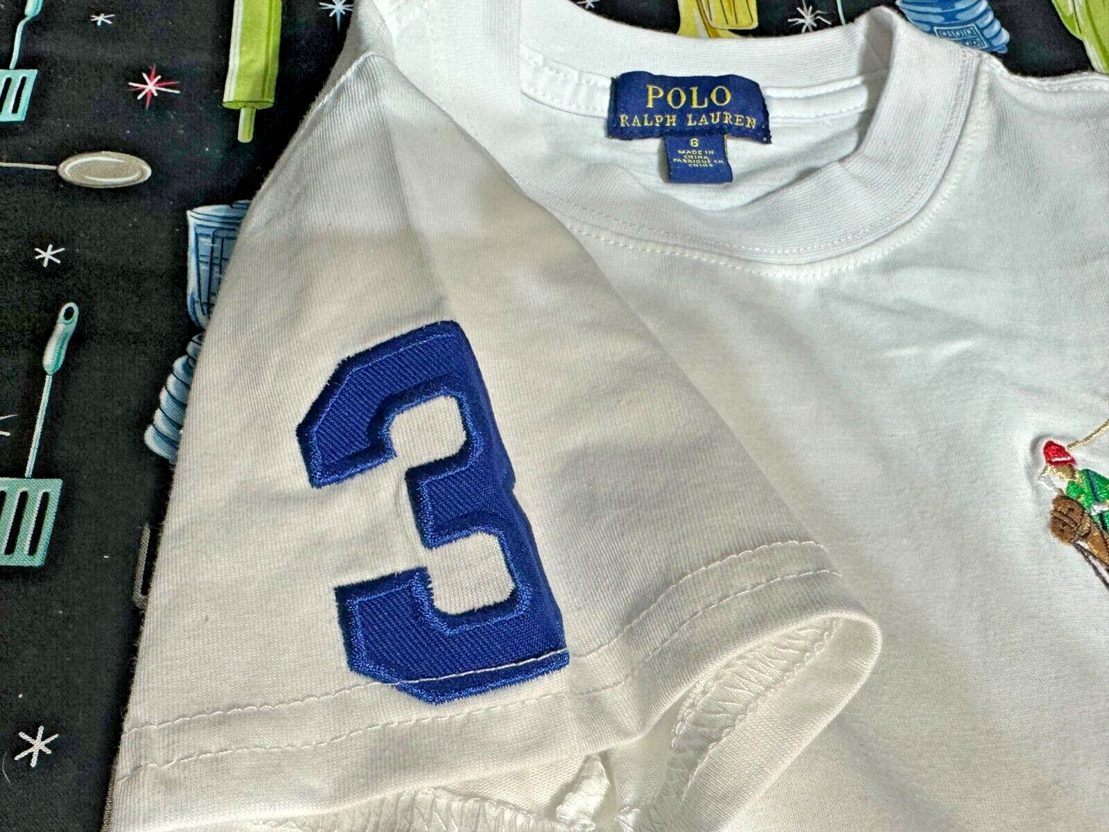 Polo Ralph Lauren Embroidered Big Pony Kids White Blue T-shirt – Sz. 6 – NWOT