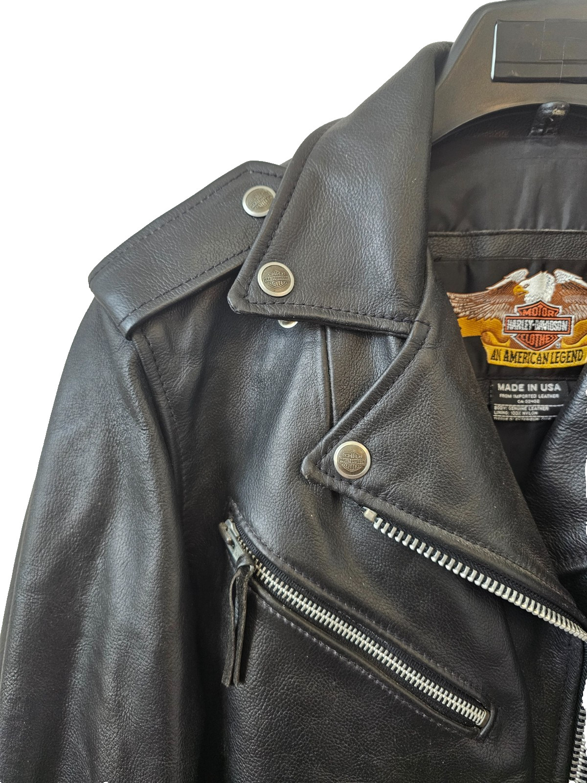 Harley Davidson Womens Small Black Leather Moto Biker Riding Jacket USA Zip YKK