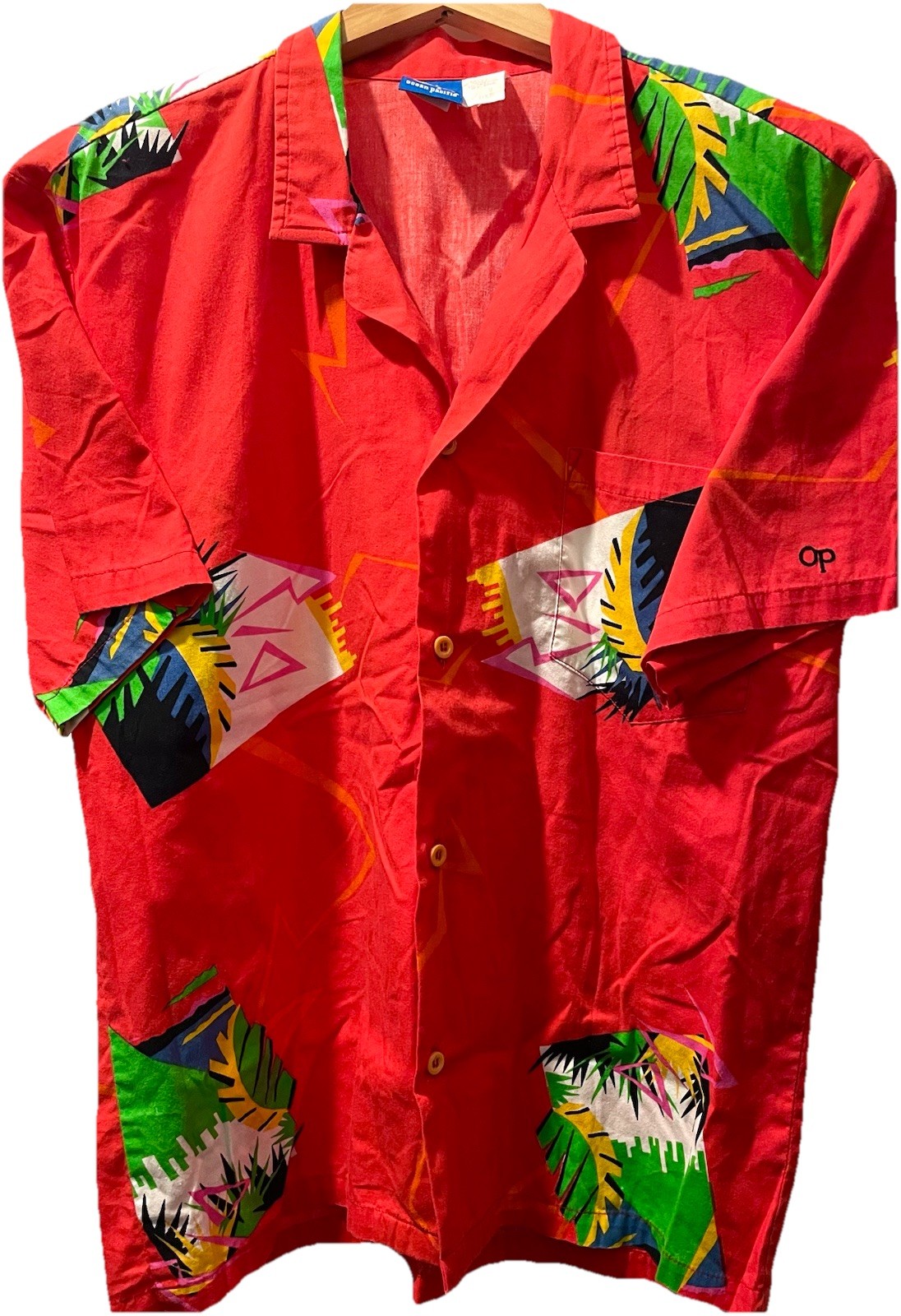 Vintage 80s OP Ocean Pacific Button Up Beach Surf Shirt Vibrant Colors M