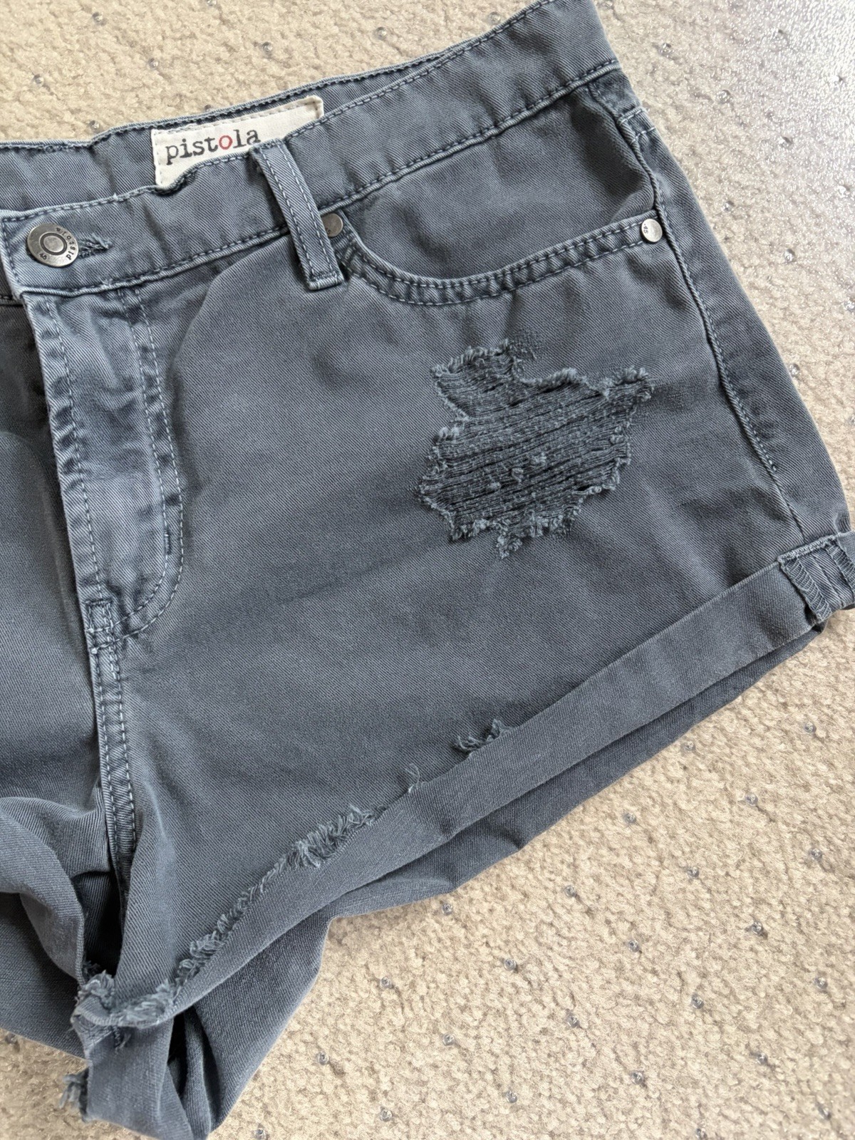 Pistola Gigi Distressed Denim Cutoff Shorts Gray Jean Cuffed Size Large L