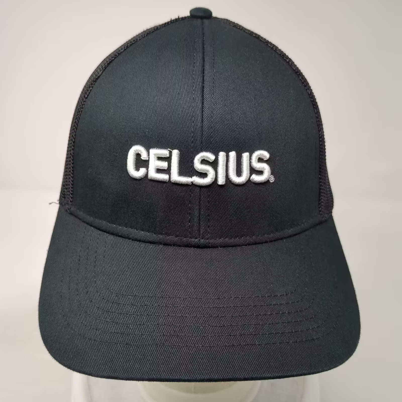 Celsius Trucker Hat Black White OS Mesh Back Snapback Adjustable Embroidered