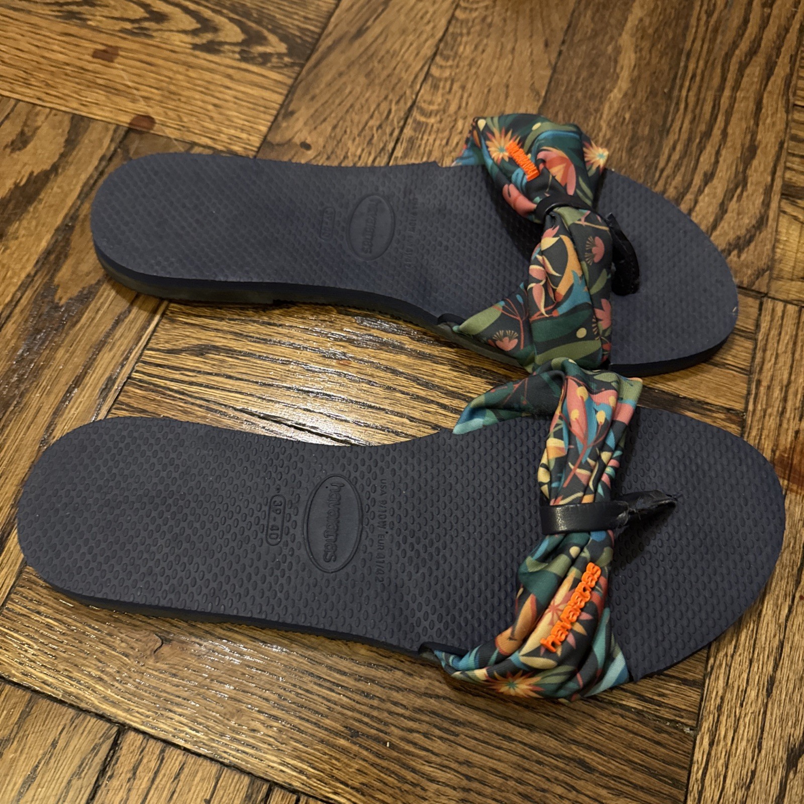 Havaianas You St Tropez Blue Steel Floral Tropical Sandals US 9/10