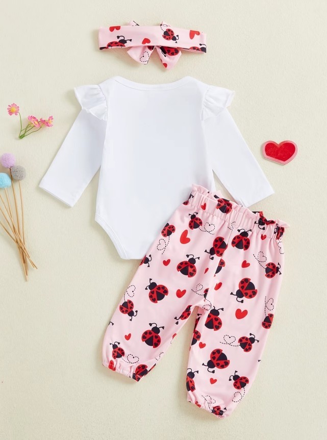 NEW Valentine’s Day Love Bug Ladybug Baby Girls Outfit Set