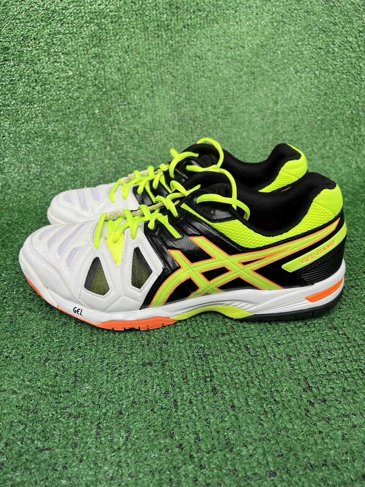 Asics Men’s Gel Game 5 E506Y White Yellow Running Shoes Sneakers Size 9.5 Used