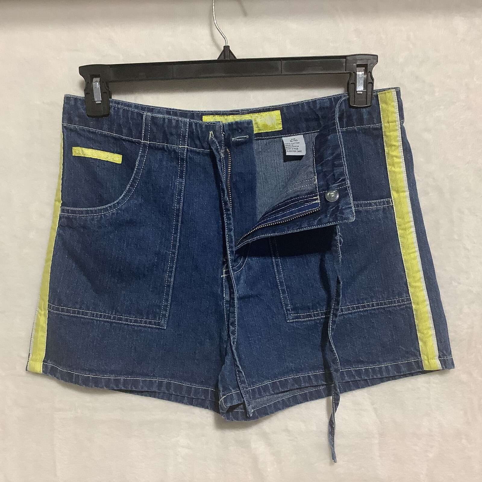 VTG 90s No Excuses Denim Shorts Tuxedo Stripe High Waist Mom Tie &Button Sz 9/10