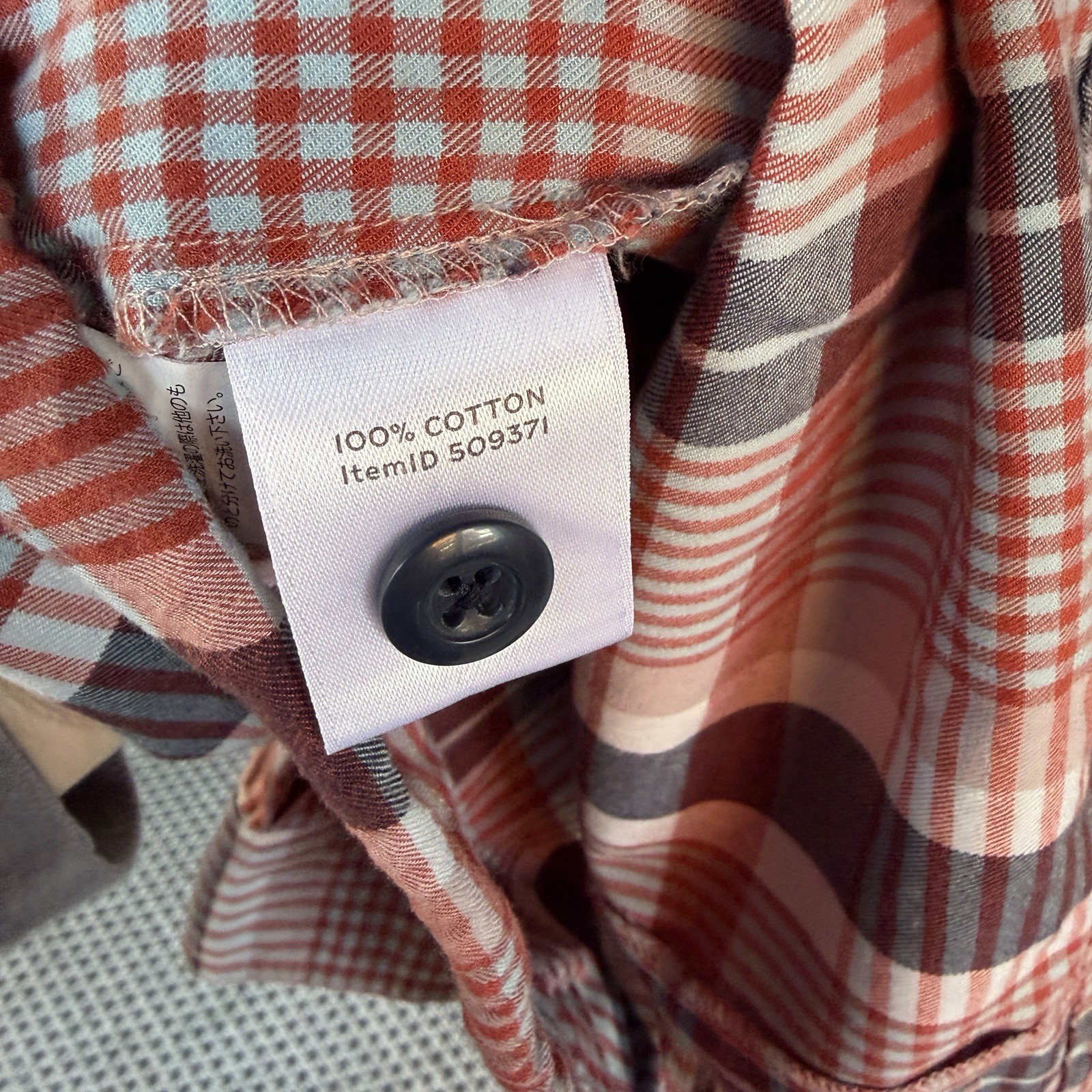 LL Bean Signature Pullover Top Women’s Large Gray Orange Plaid Cotton Collar