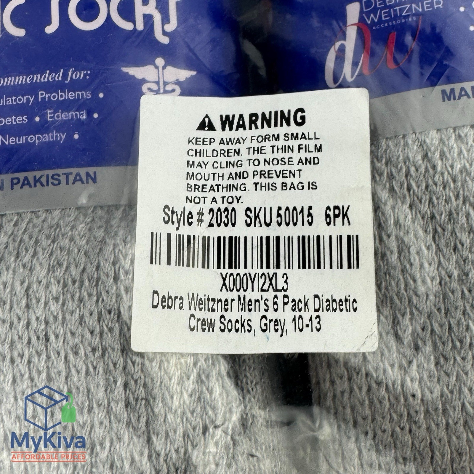 Diabetic crew socks men women gray 10-13 circulatory health cotton 6 pair pack