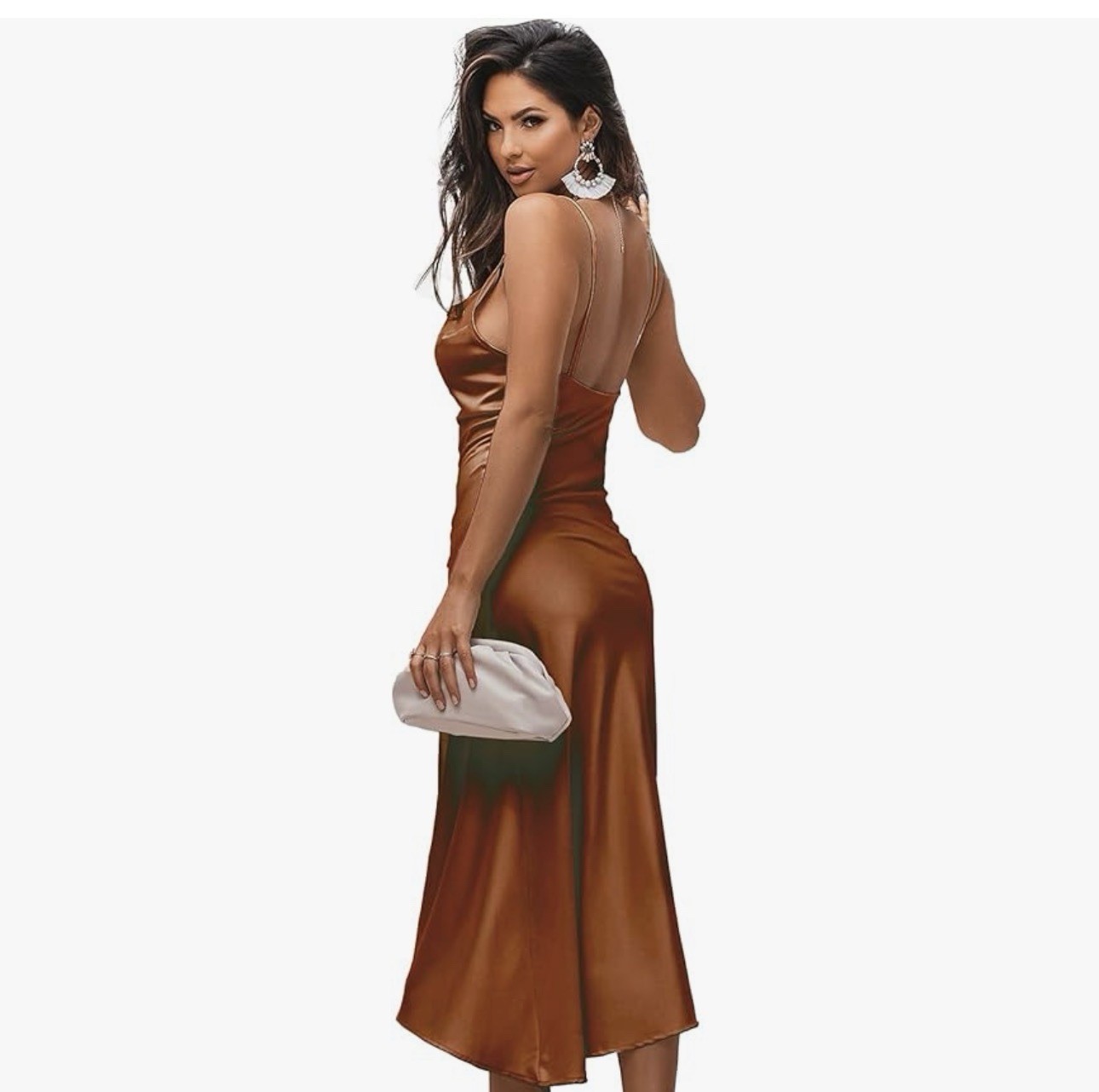 Lyaner satin spaghetti straps Sexy ruch cocktail midi dress. Size L.