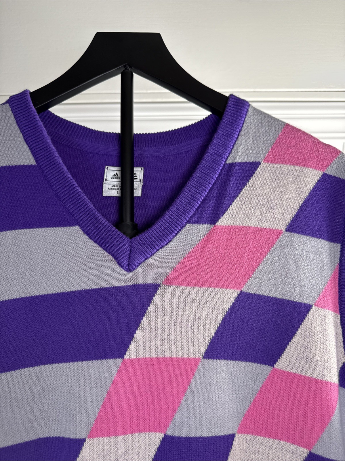 Retro Style Adidas Knitted Purple,Pink,& Beige Stripe Men’s Vest Size L Classy