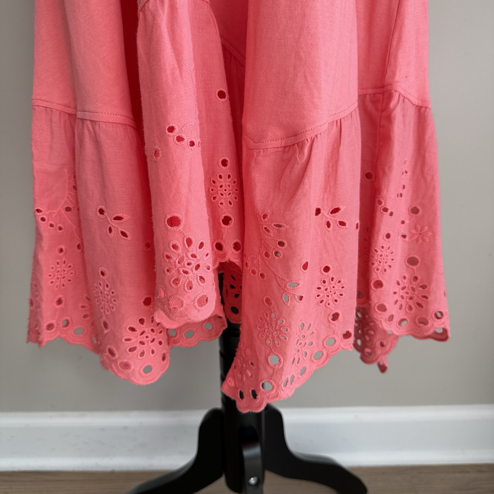 LOGO by Lori Goldstein Cotton Modal Dress Lace Eyelet Hem Size Medium Coral