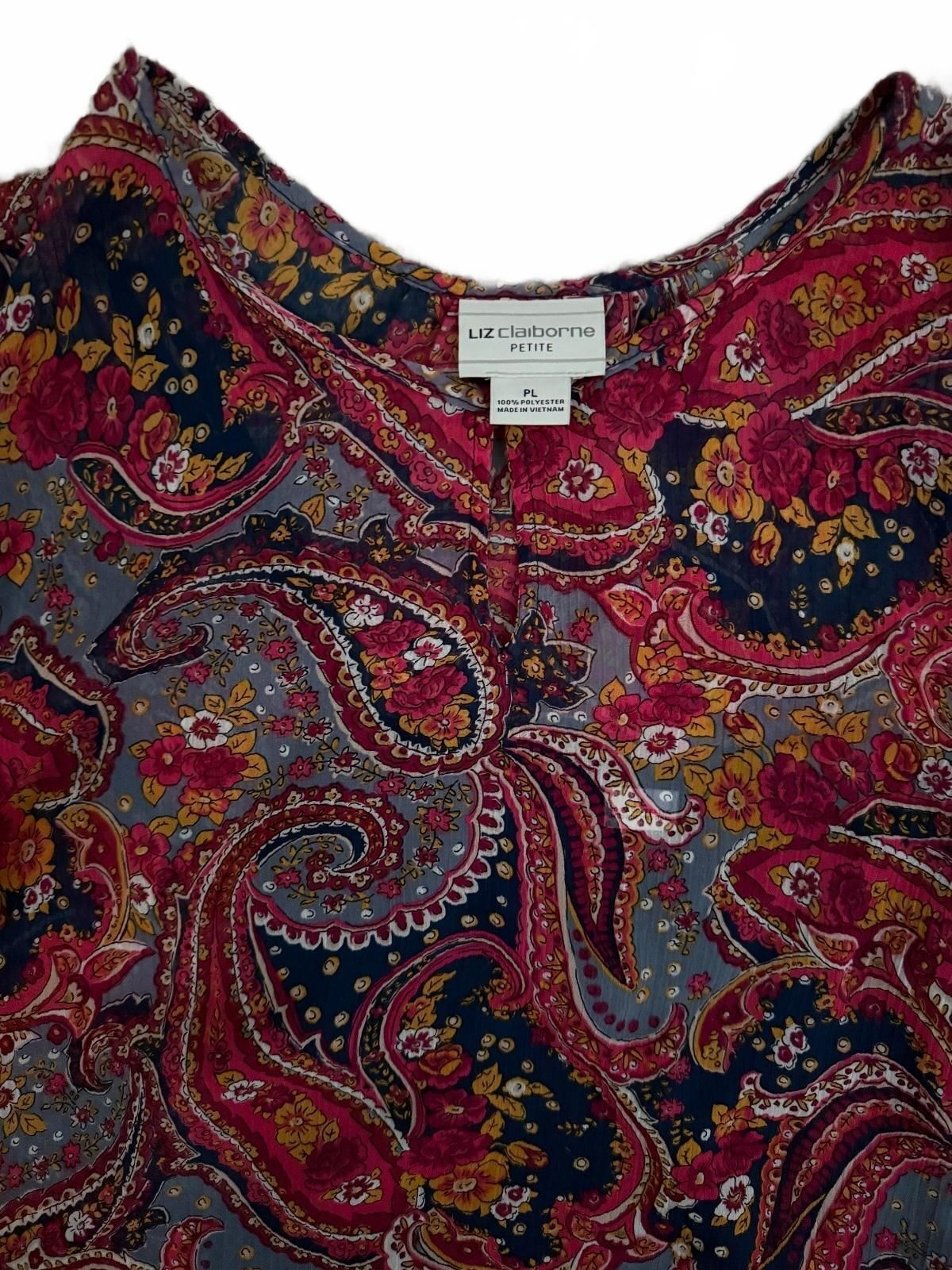 Liz Claiborne NEW Blouse with Cami Size PL Petite Large Navy Pink Work City Chic