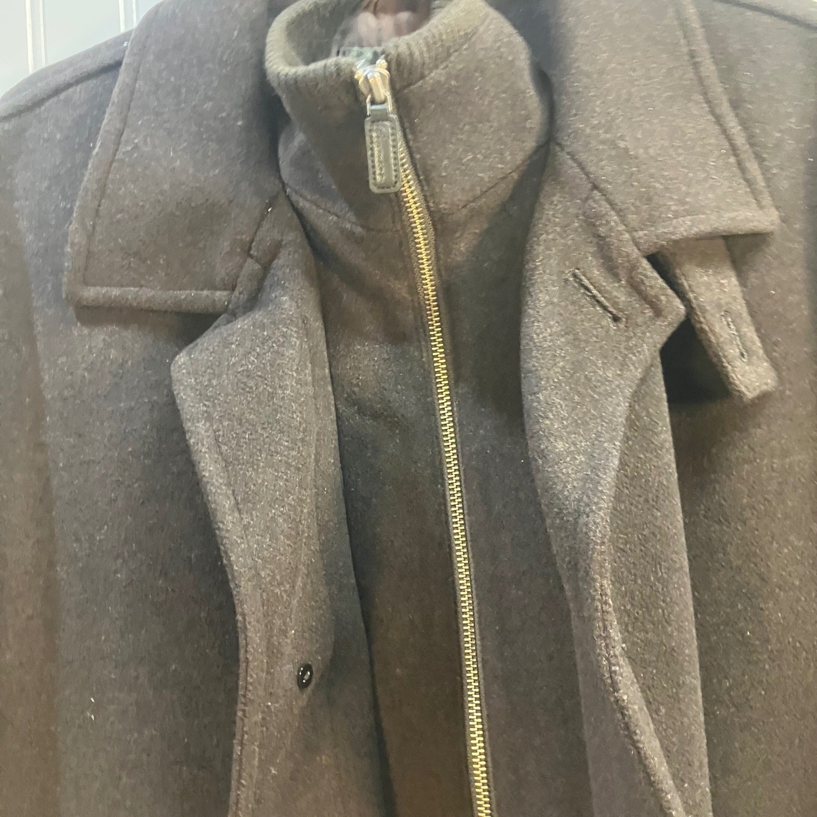 Daniel Cremieux Signature Collection Brown Wool Blend Car Coat Men Large Zip Bib