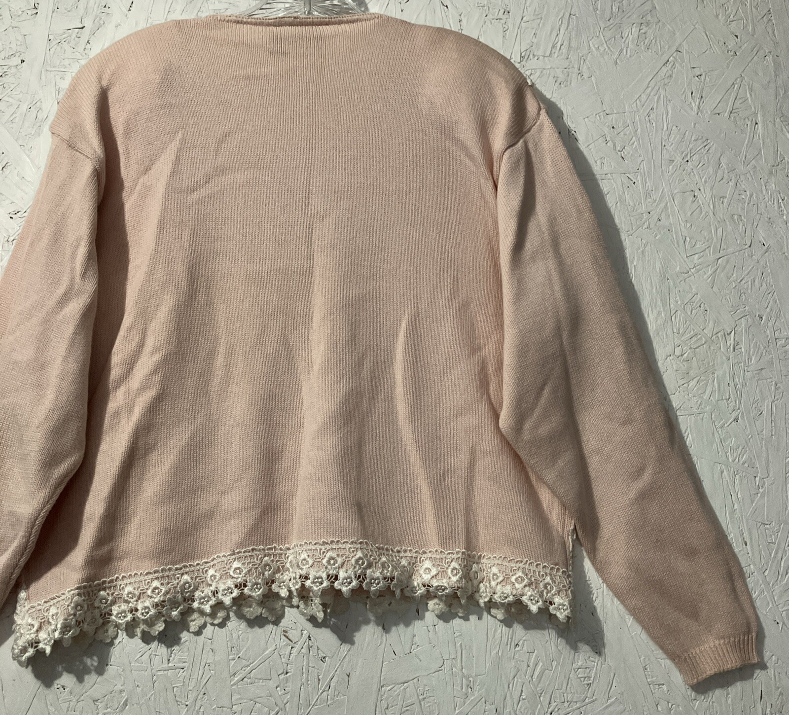 Magnet Art Lynn Yang Pink Embroidered Floral Lace Sweater Medium Made In USA