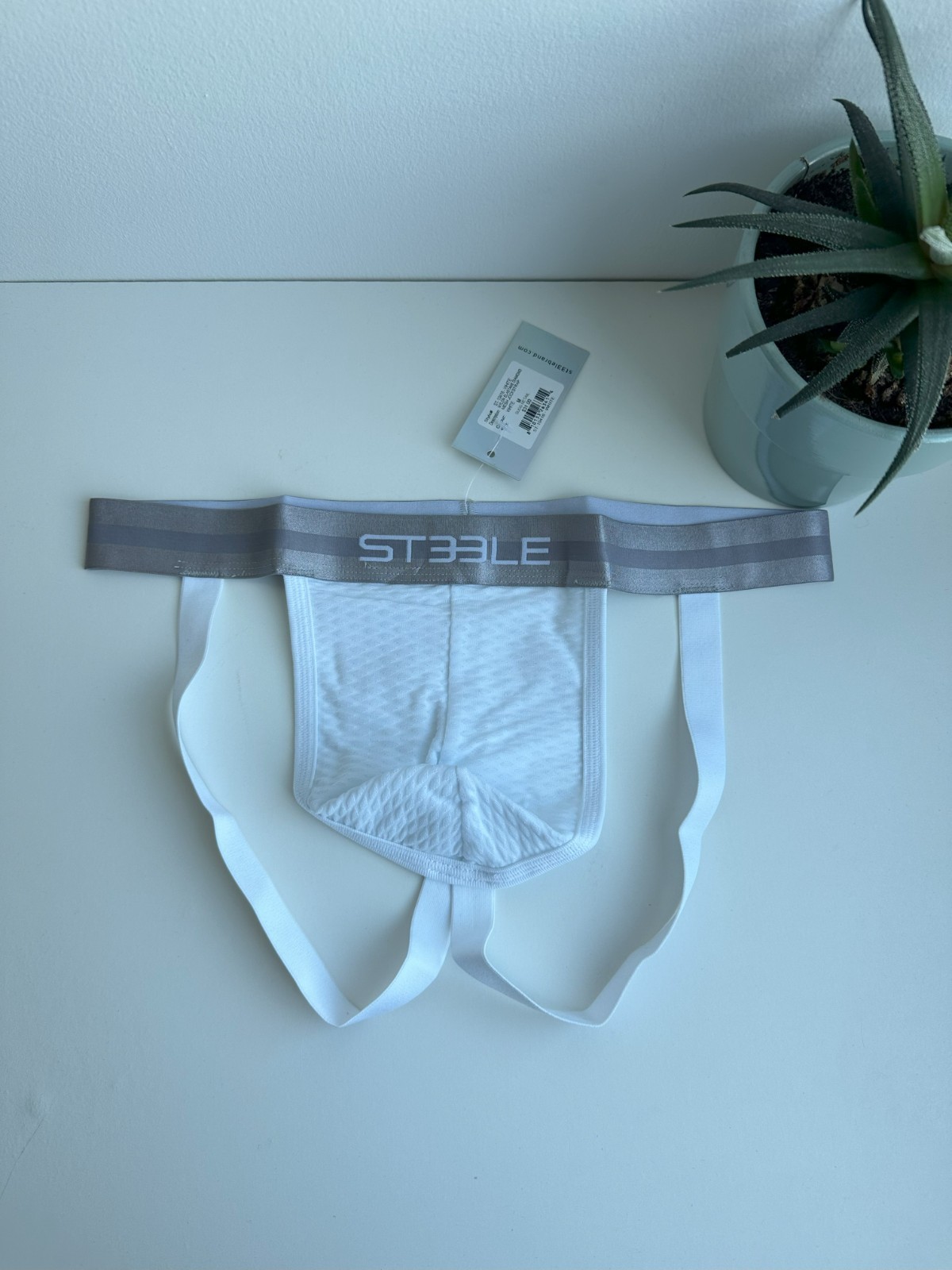 ST33LE – White Nylon Elastane Diamond Mesh Jockstrap (M)