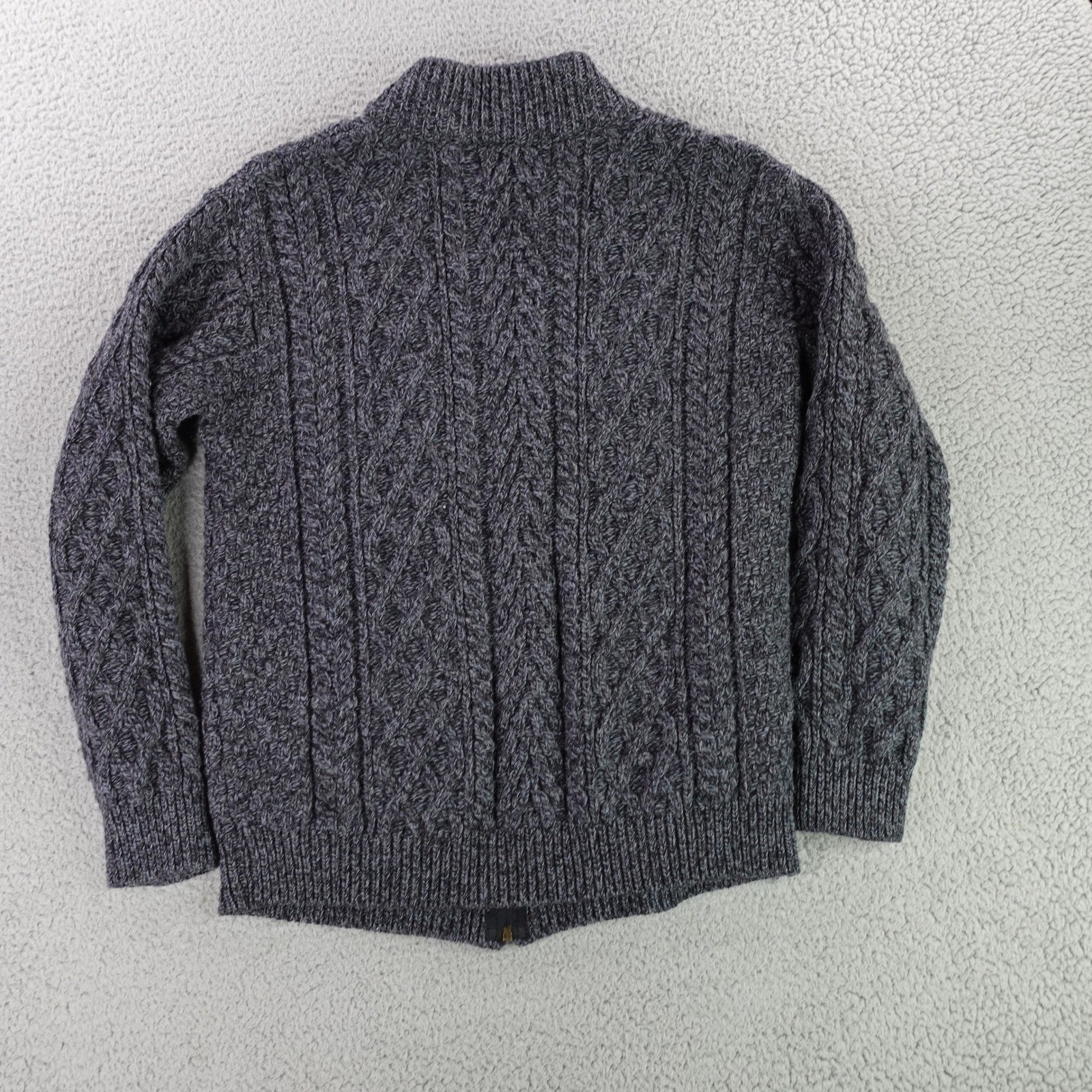 Aran Crafts Cardigan Sweater Mens Medium Gray Merino Wool Full Zip Cable Knit