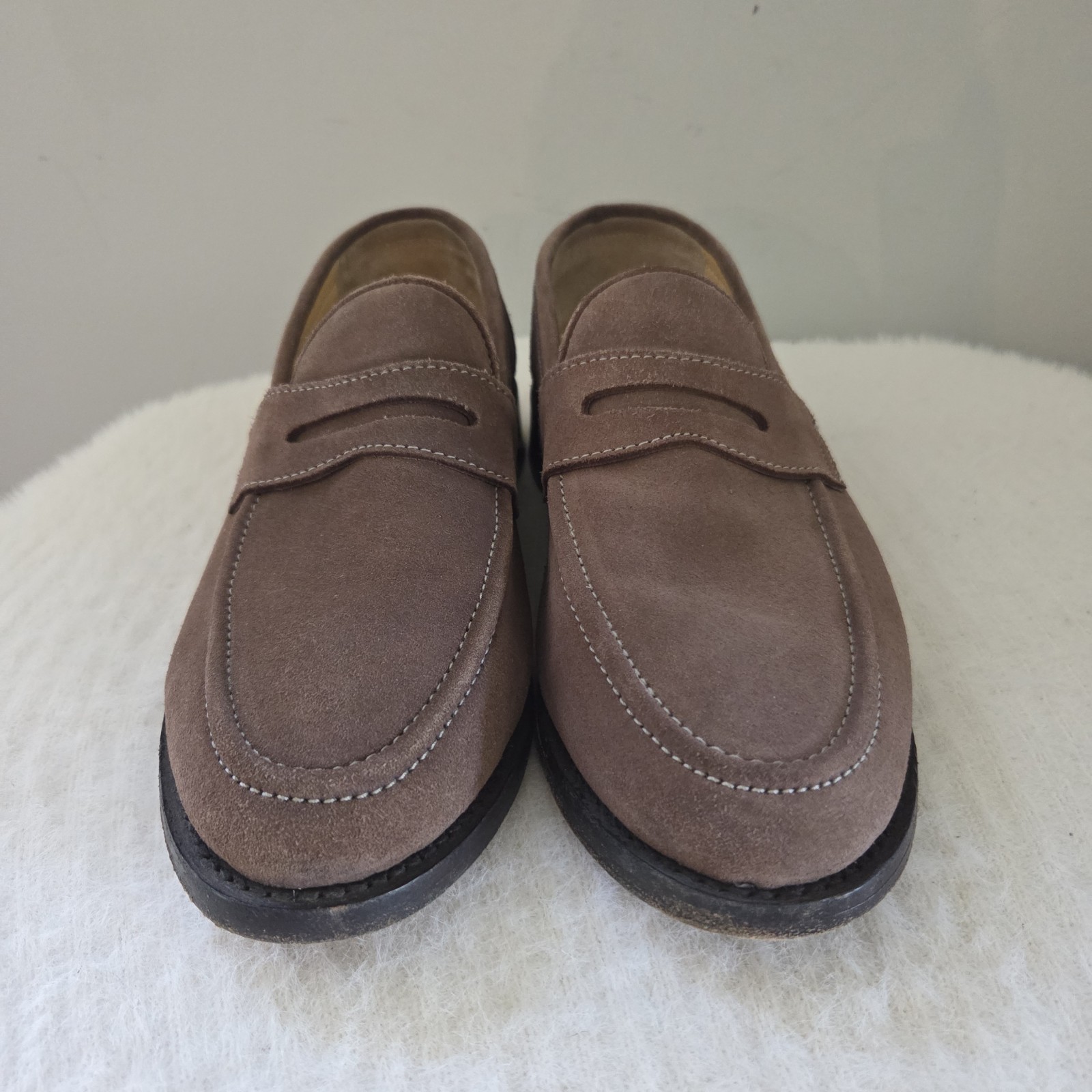 Samuel Windsor Suede Penny Loafers Light Brown Handmade Goodyear Welt Men US 9.5