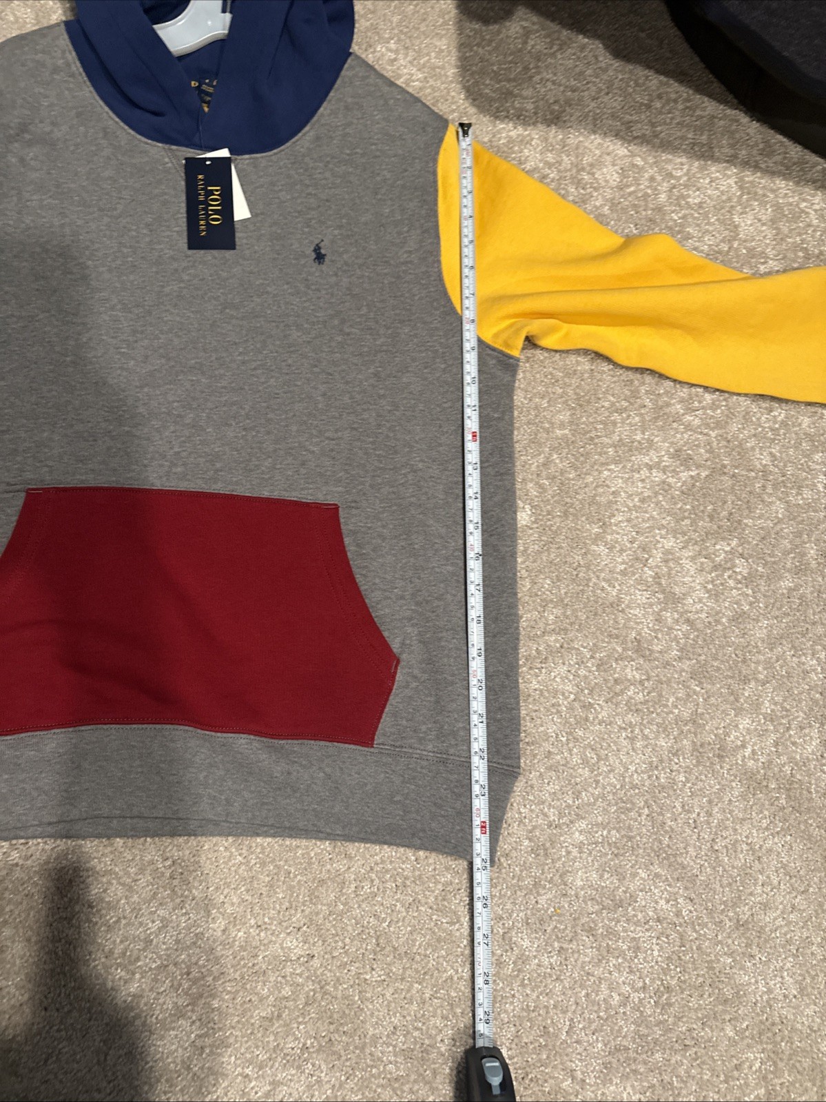 POLO RALPH LAUREN RL FLEECE COLOR BLOCKED HOODIE MULTICOLOR MENS SIZE XL NOTES