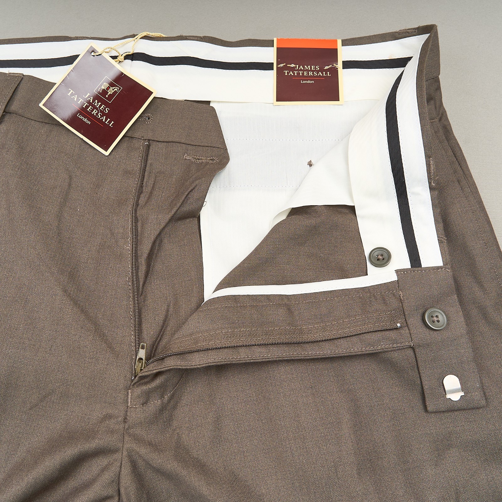James Tattersall Dress Pants Men Sz 38 Brown Wool Blend NWT