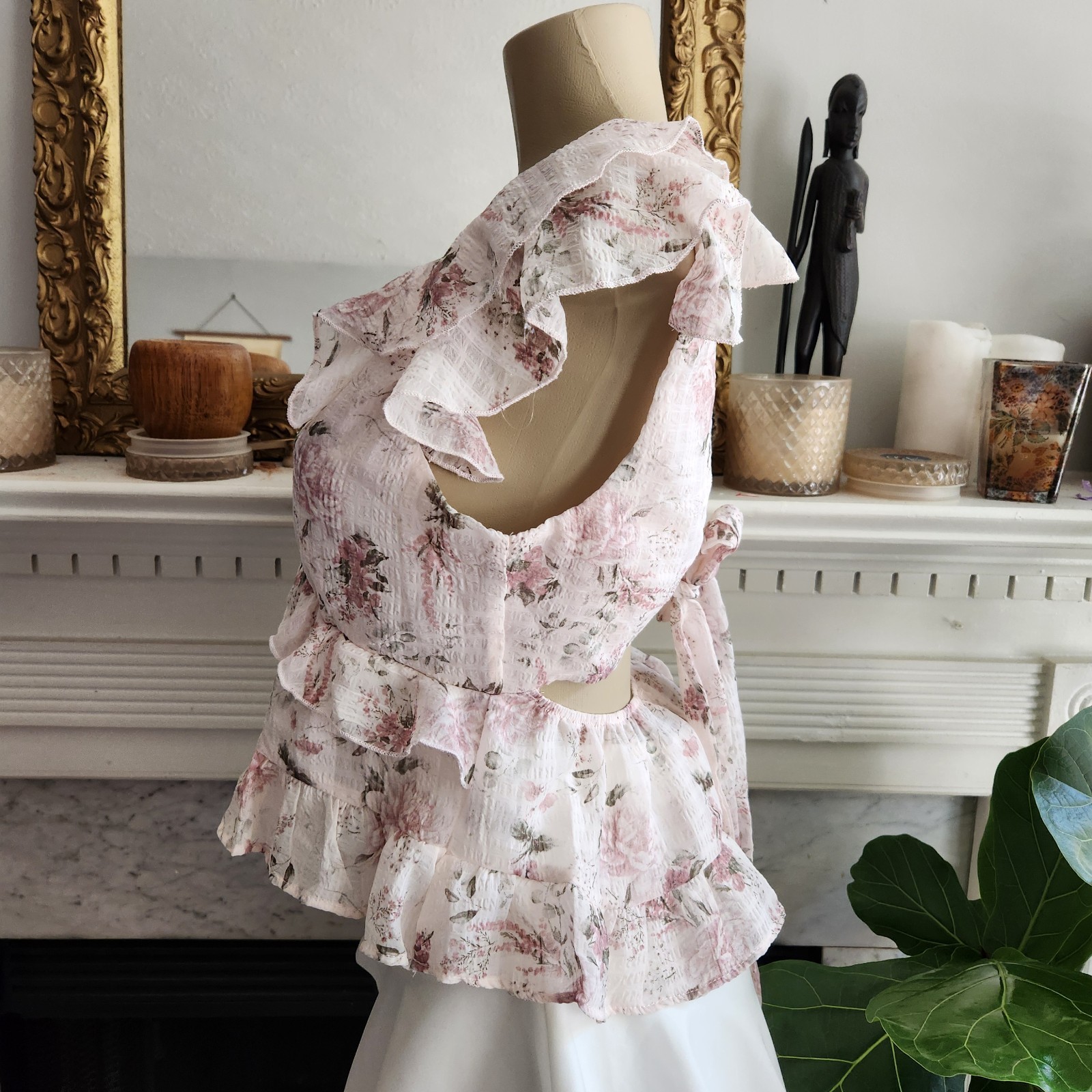 Trixxi Pink Floral Ruffle Top Size Large Ruffle Coquette Soft Girl Romantic