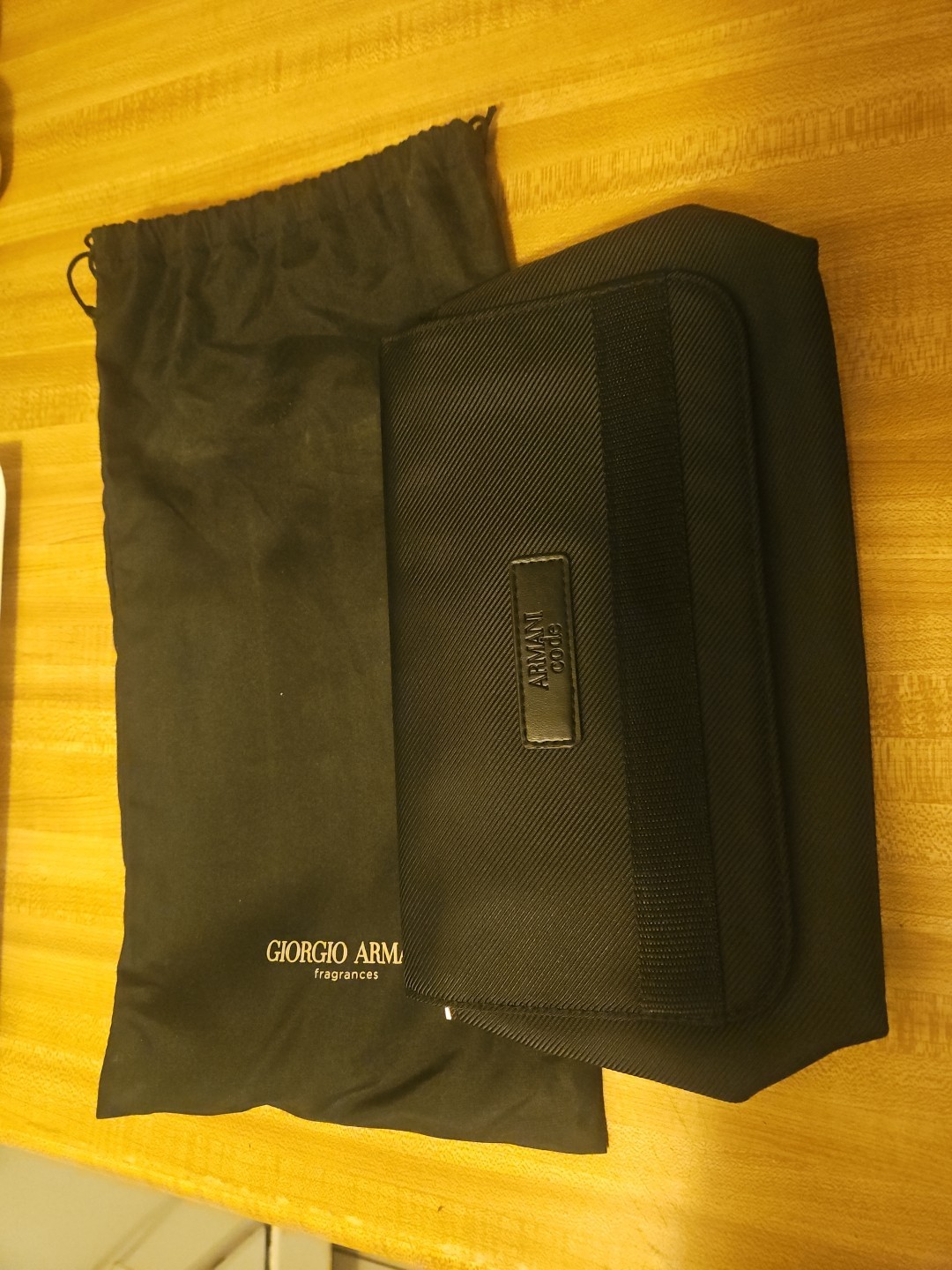 Giorgio Armani Code Toiletry Black Fold Over Zip Closure Hangable Travel Bag New
