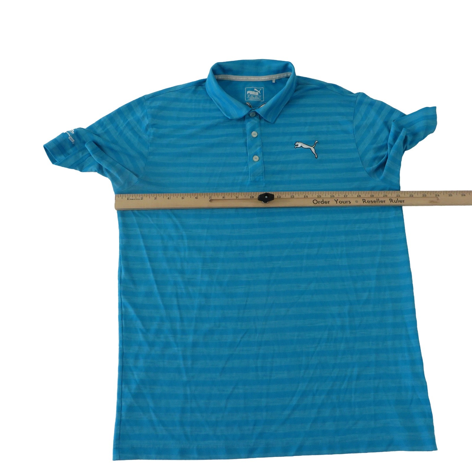 PUMA Cobra Tour Performance Stretch Striped Blue Golf Polo Shirt Men’s Medium