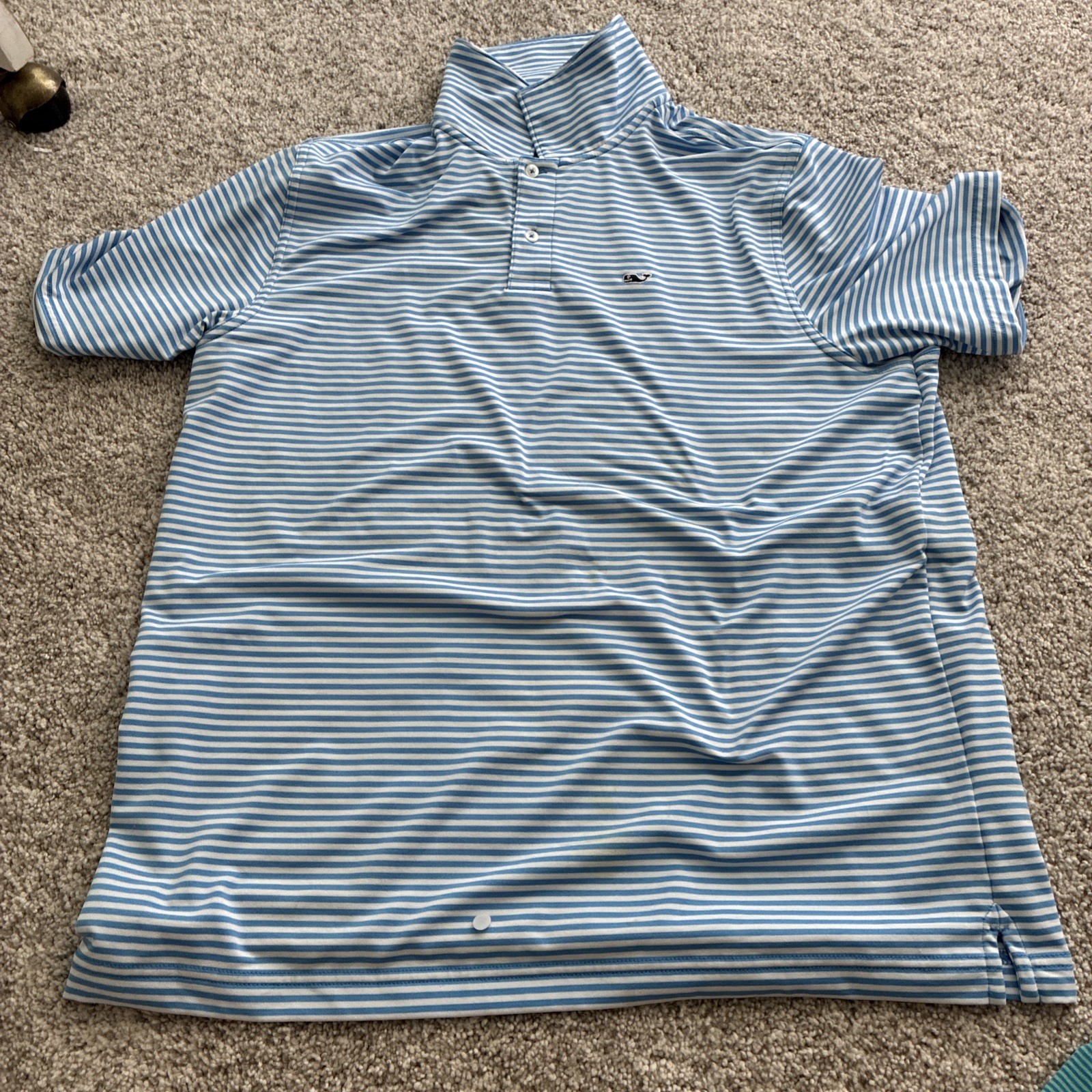 Kids XL VINEYARD VINES Performance Polo Shirt Men Medium Blue w/ white Stripes