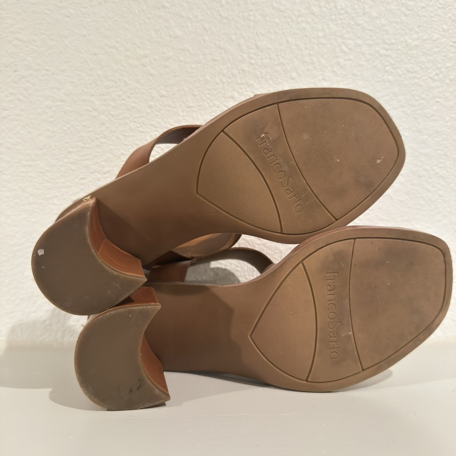 Franco Sarto Cache Womens 10M Brown Leather Block Heel Slingback Sandals Strappy