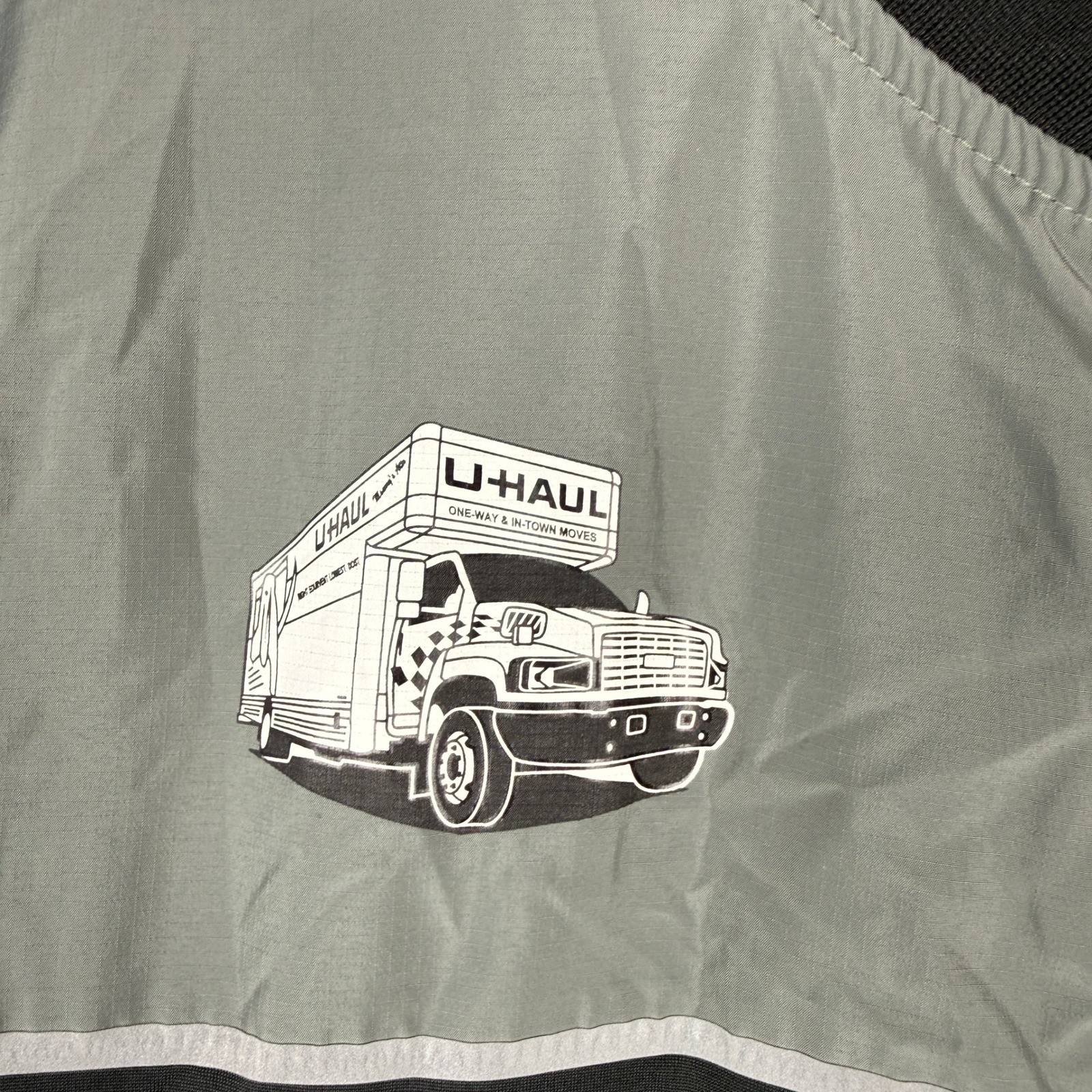 U-Haul Windbreaker Jacket Mens Large Gray Black Full Zip Embroidered Logo Truck