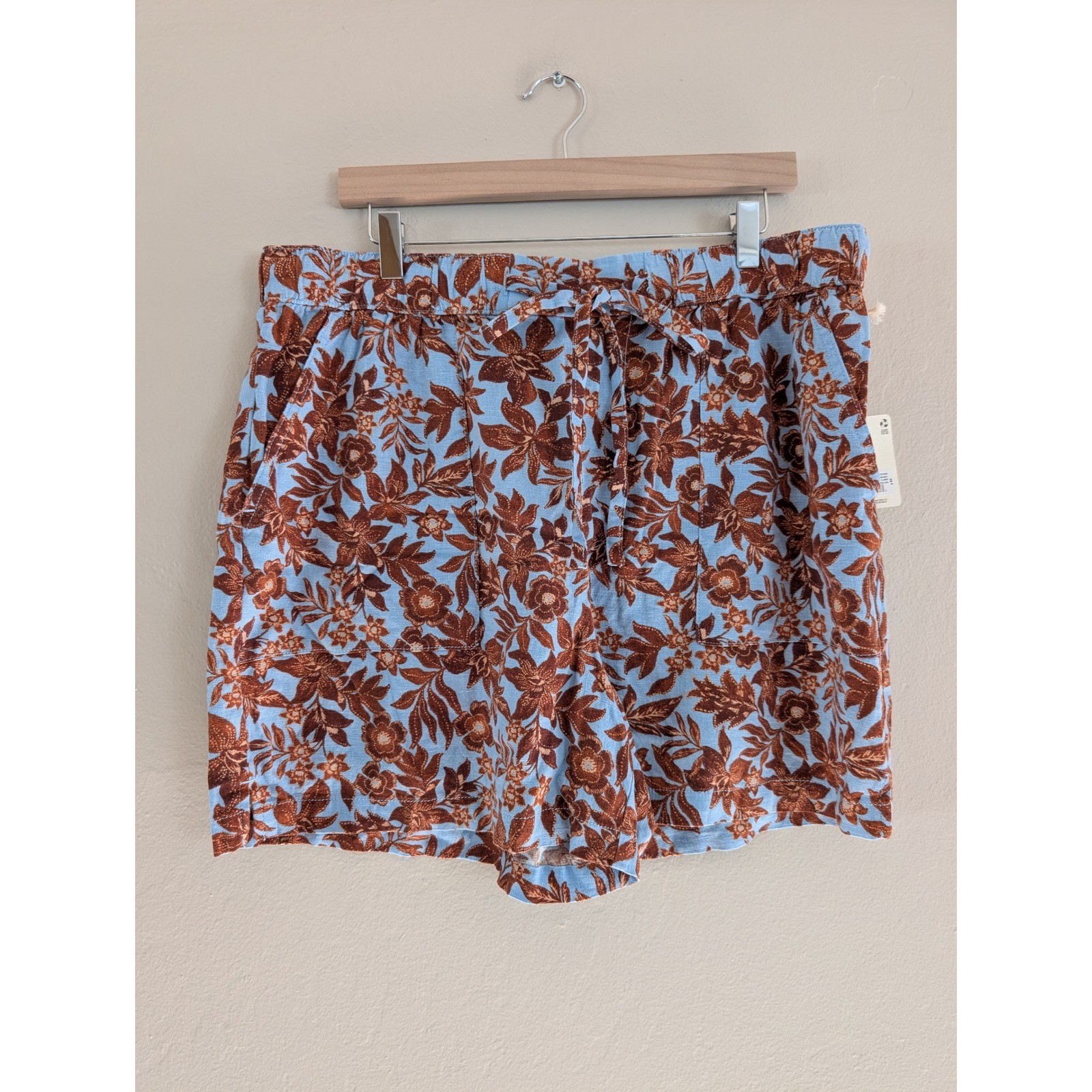a.n.a Floral Linen Blend Shorts Elastic Waist Tie Summer Beach Boho Womens XL