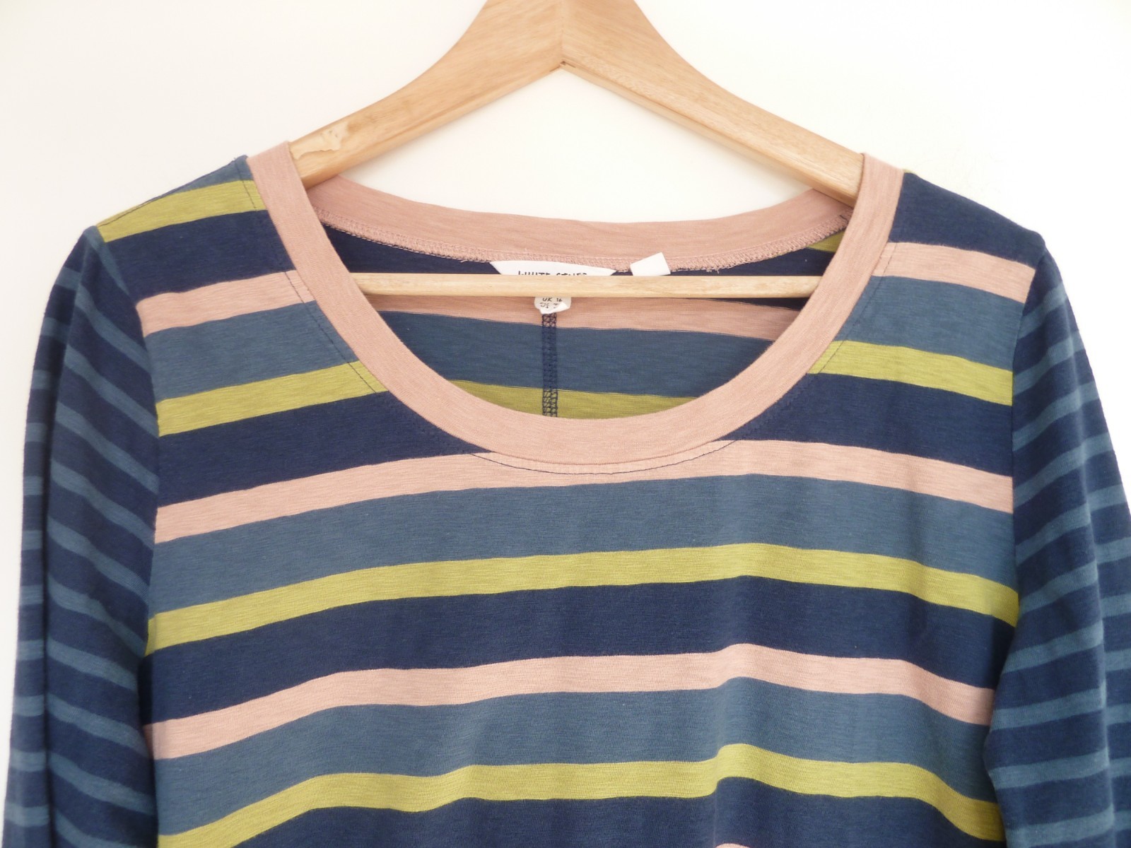 WHITE STUFF blue pink lime green COTTON BRETON STRIPED T shirt top Size 16