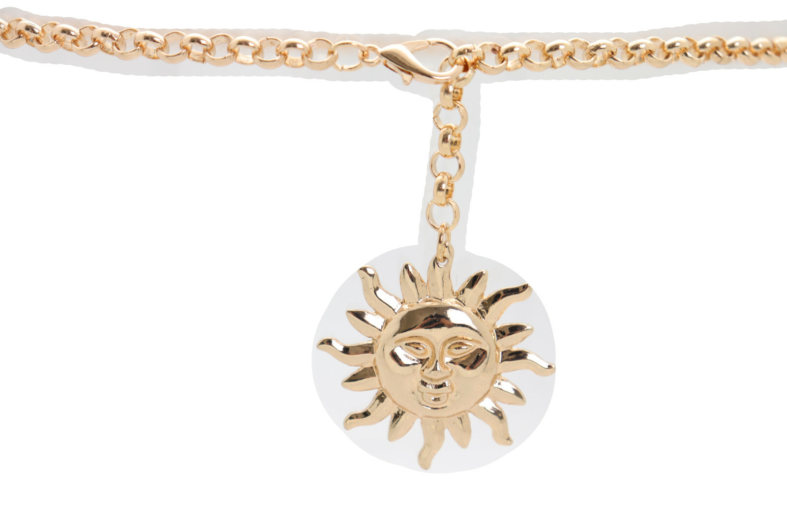 Women Gold Color Metal Chain Links Narrow Belt Adorable Style Sun Charm XS S M
