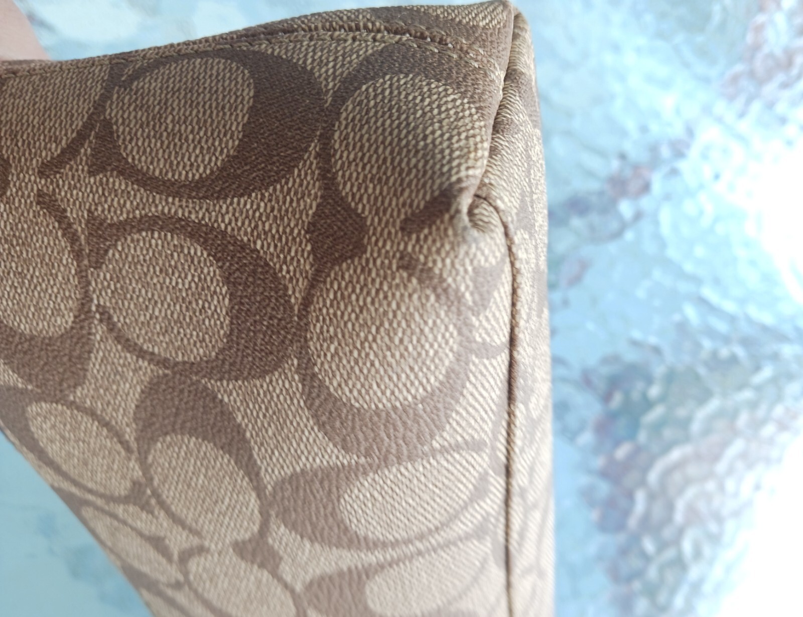 Coach 11562 Signature C Beige Coated Canvas & Patent LeatherBaguetteShoulder Bag