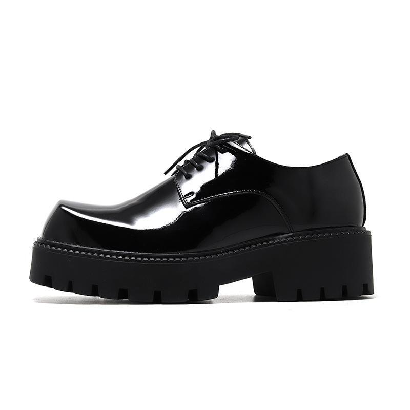Men’s Shiny Leather Square Toe Platform Dress Business Wedding Shoes Thick Sole