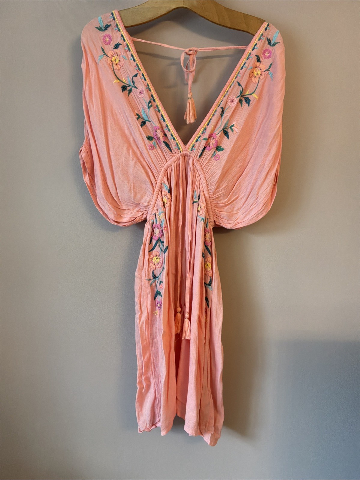 Accessorize Pink Embroidered Boho Beach Dress – Size Extra Small