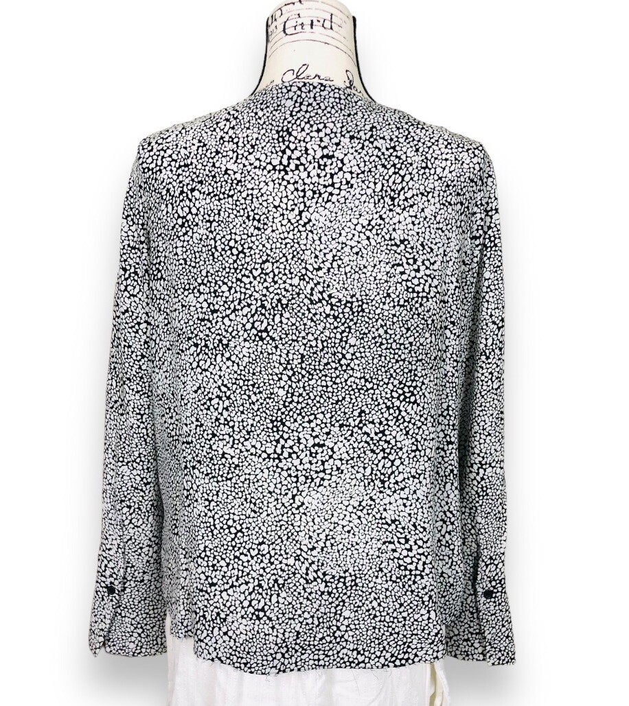 Robert Rodriguez Silk Blouse Size 6 Black White Abstract Print Long Sleeve
