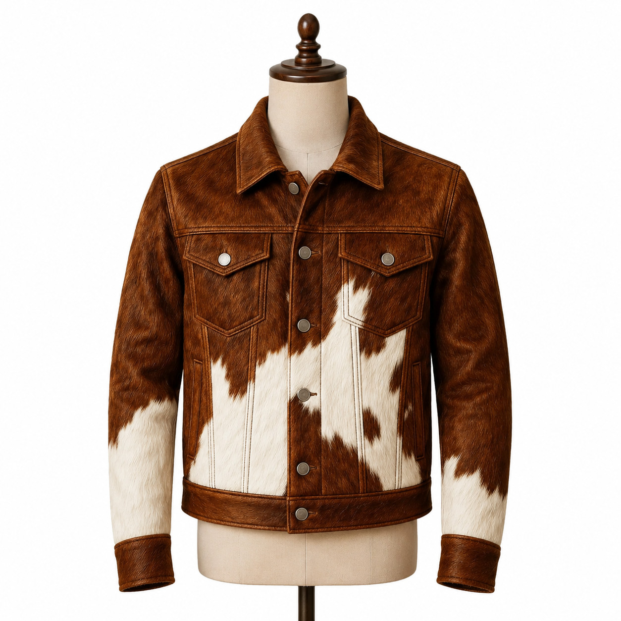 Men’s Cowhide Hair-On Jacket Pure Pony Skin Natural Brown and White Hide Jacket