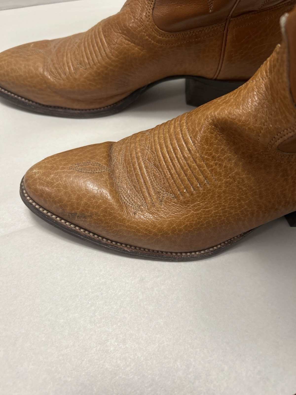 Vintage Men J Chisholm Western Boots 919 42239 Tan 10.5D USA Cowboy Handcrafted