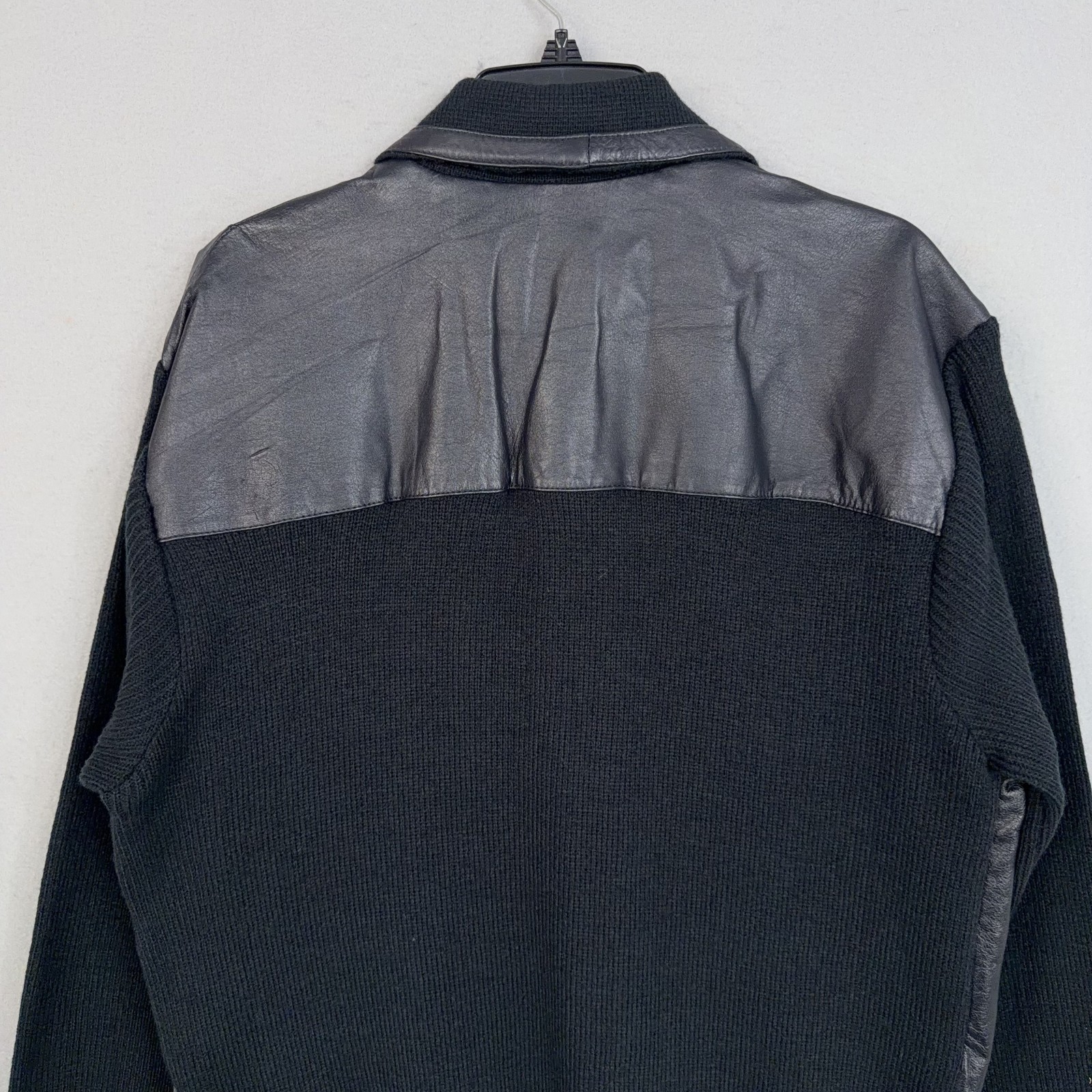 Vintage Mario Bellucci Jacket Womens Large Tall LT Leather Knit Bomber Geometric