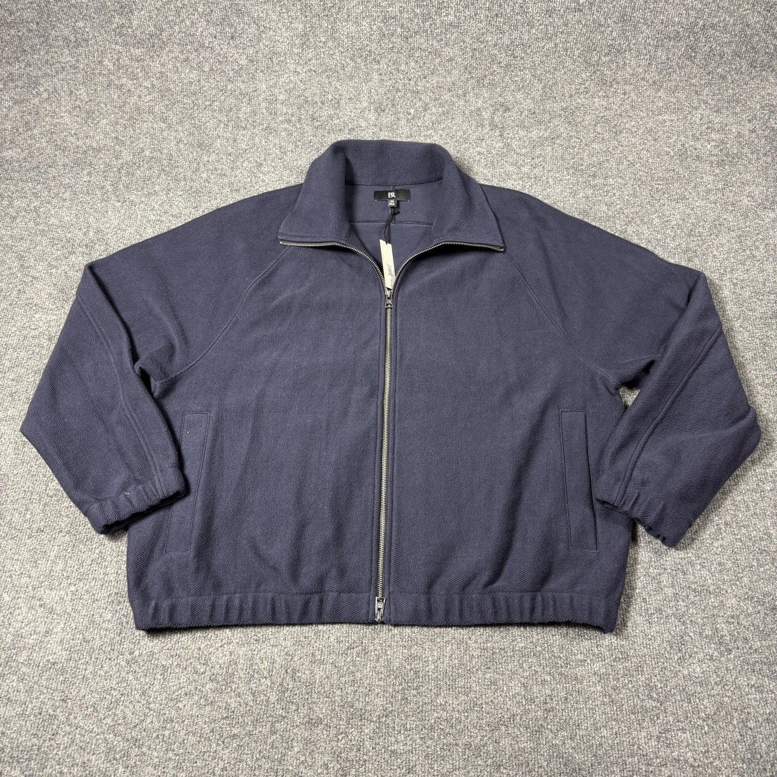 Banana Republic Jacket Mens XL Blue Cotton Knit Bomber Full Zip Pockets Collared