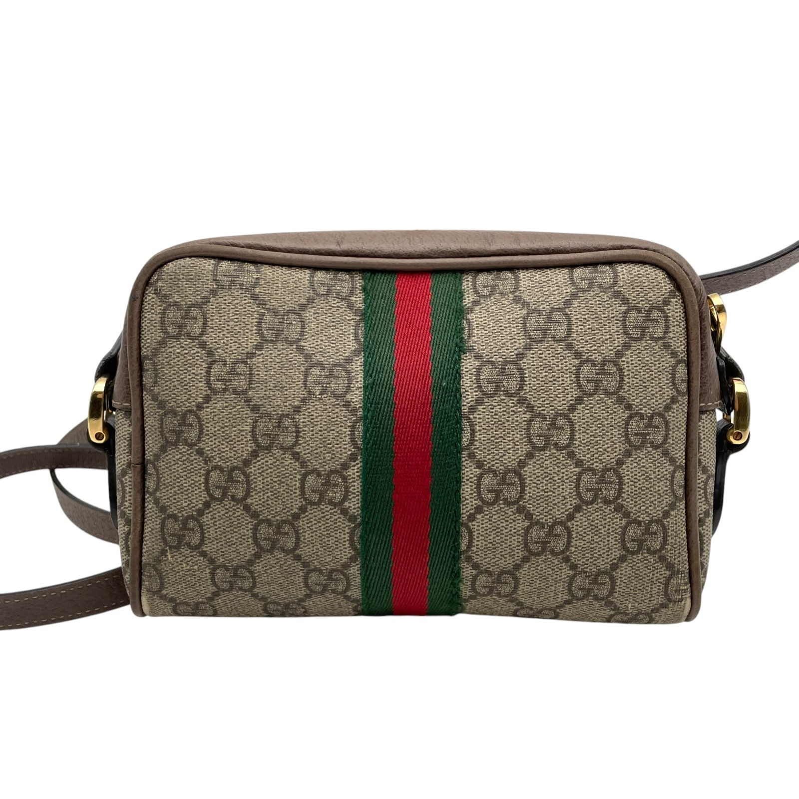 Authentic GUCCI Ophidia GG Supreme Shoulder Bag PVC Leather Beige Brown Web