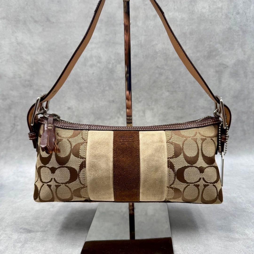 COACH Signature Accessory Pouch Stripe 7039 Brown Vintage Small Shoulder bag