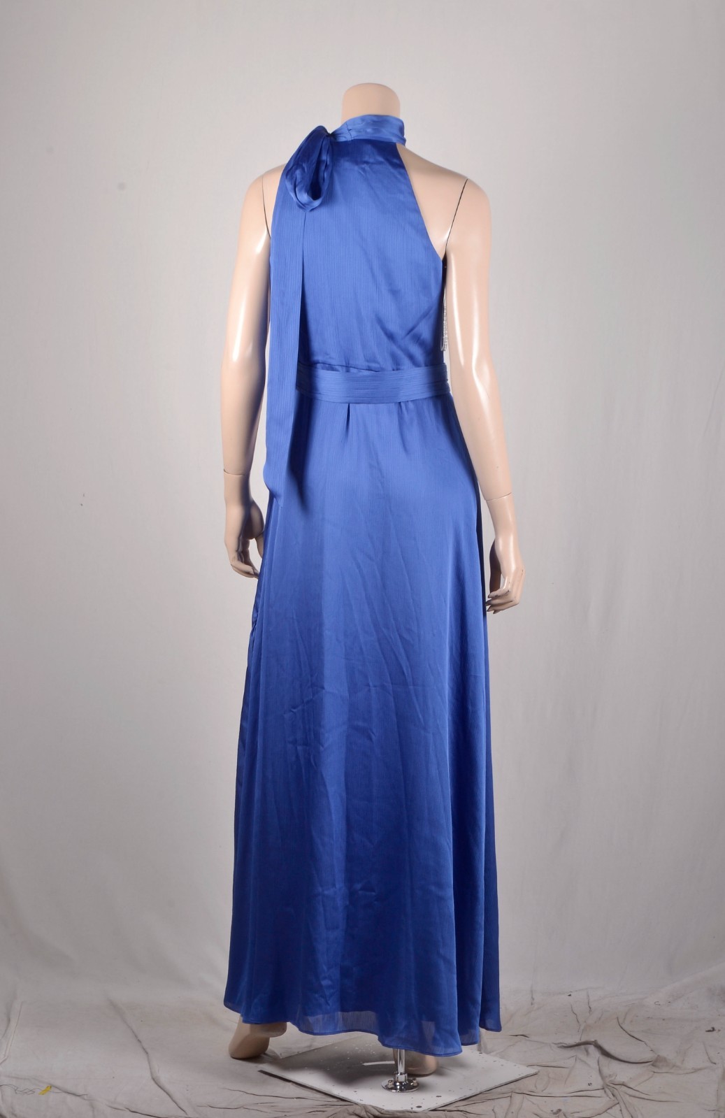 NWT $285 Sachin & Babi Kayla French Blue Satin Tie Neck Gown 6