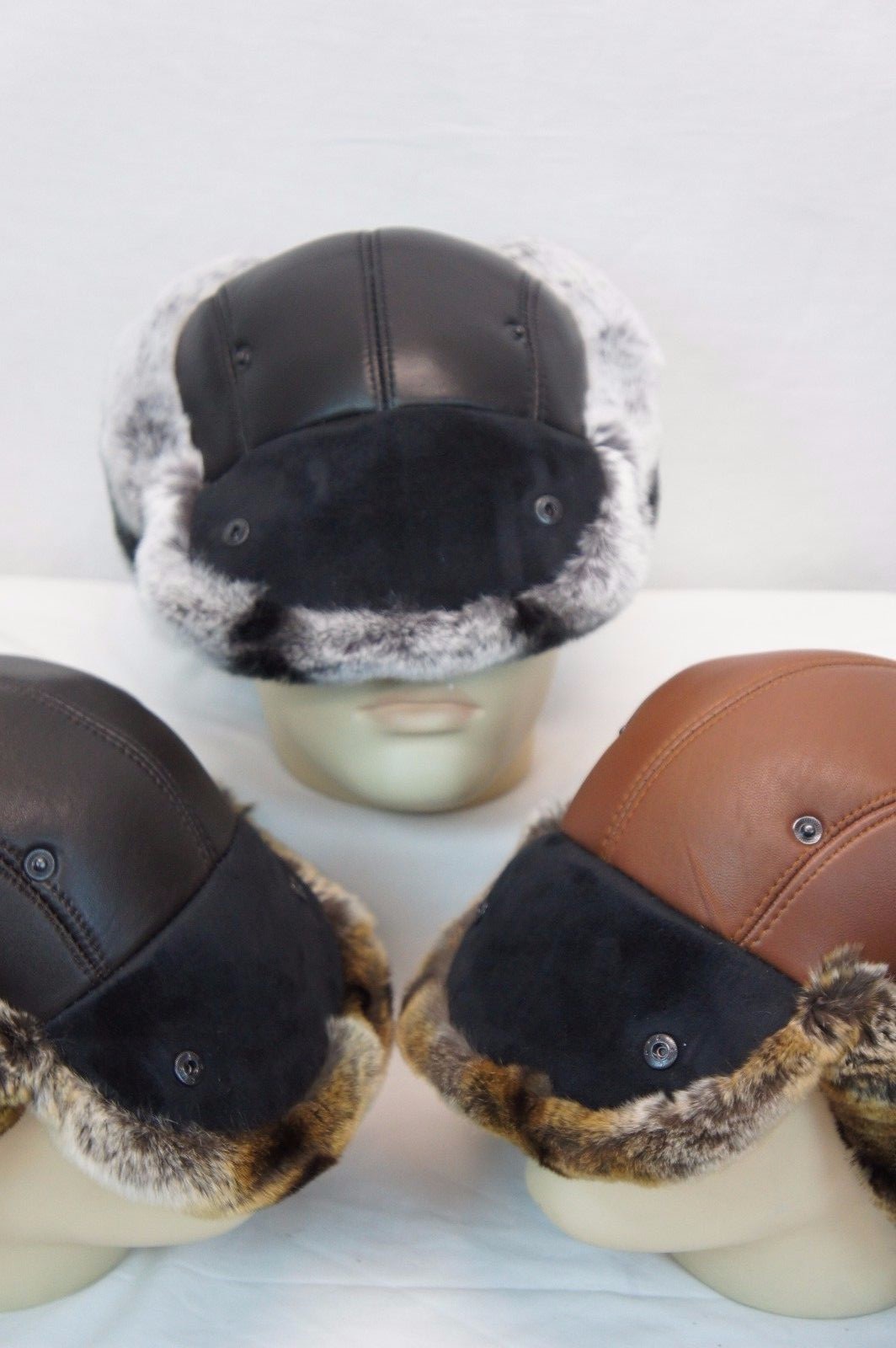 GENUINE CHINCHILLA Rex Fur REAL LEATHER Unisex Trapper Ushanka Winter Hunter Hat