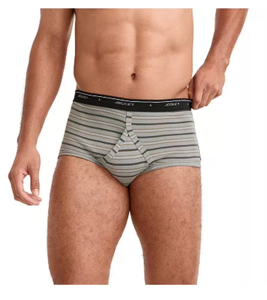 Men’s Jockey 4-Pack 100% Cotton Classics Full-Rise Staynew Briefs – Green Strip