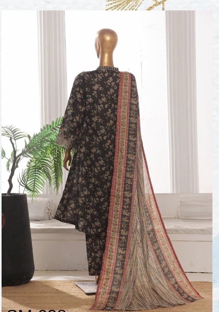 Bin Saeed Lawn Cotton 3 Pc Suit-premium Cut Work Emb- Aline Style-M & L – $44