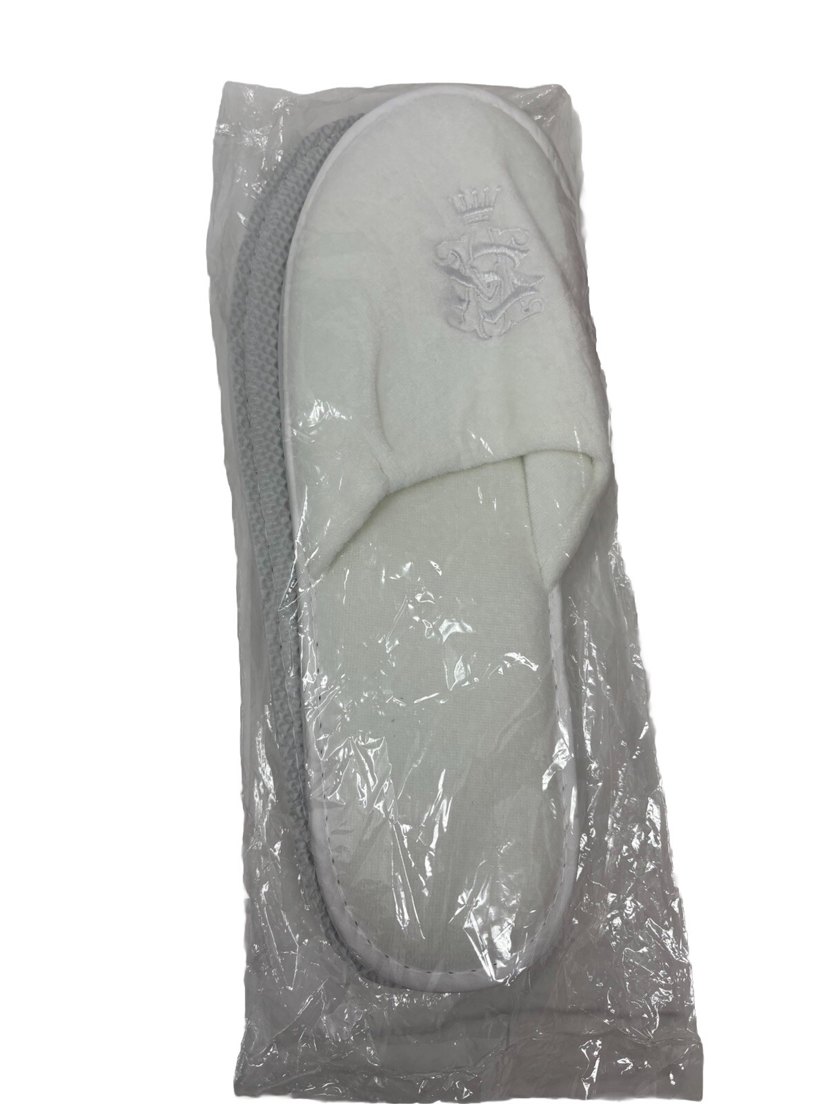 Slippers Large Unisex White Hotel Airline Slip on 12″ Lg x 4 1/2 in NEW Logo