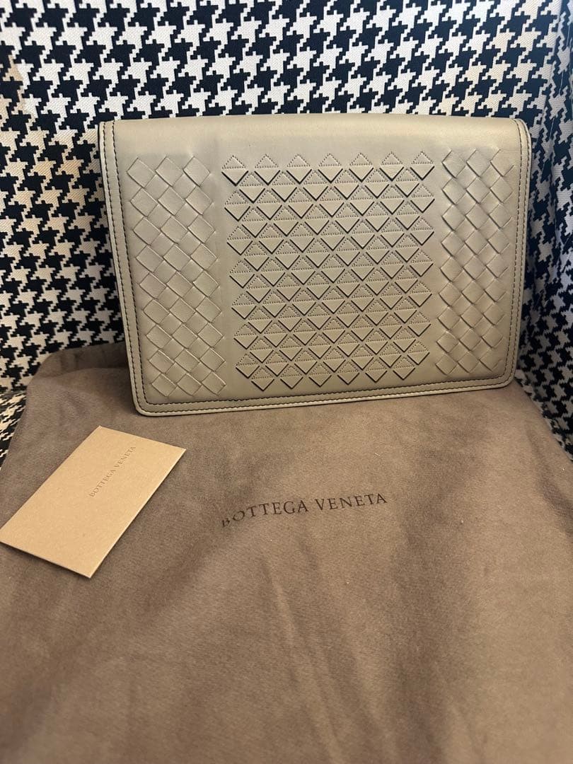 BOTTEGA VENETA Clutch Bag Pouch Leather Gray Unisex Brand New