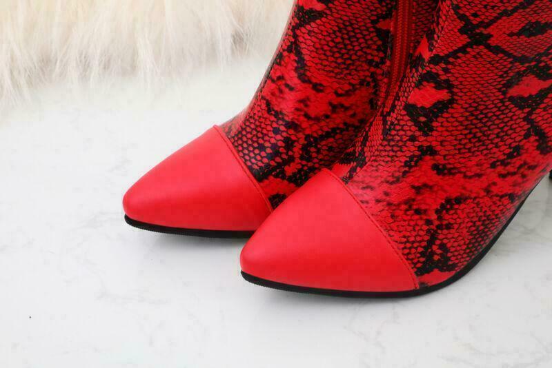 Chic Women’s Snake Pattern Ankle Boots Dress Party Casual Western Side Zip Shoes